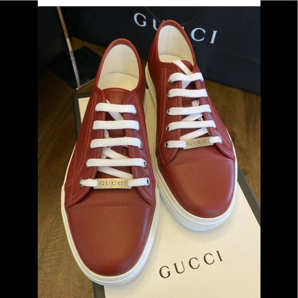 Gucci Red Leather Miro'soft Logo Sneakers, Sz. UK 7